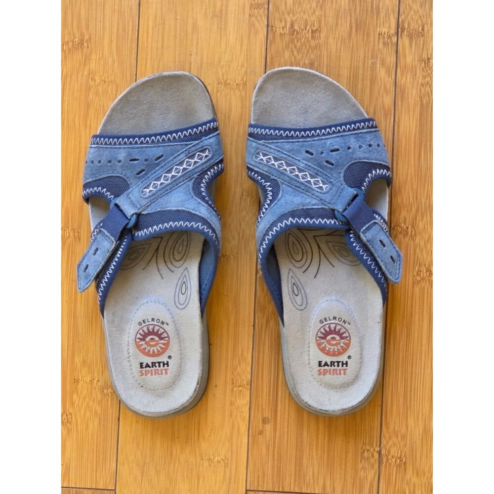 Earth Spirit Comfort Sandals Blue Leather Slides Gelron Cushion 7 - Picture 4 of 15